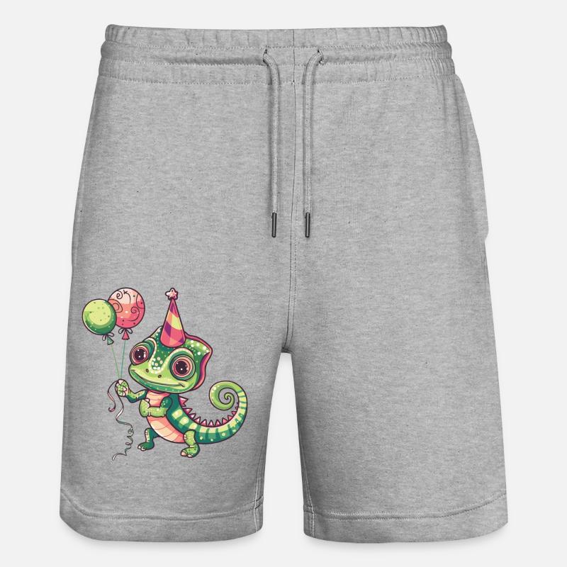 Chameleon Birthday Comic Cute - Stanley/Stella Trainer Unisex Organic Jogging Shorts - heather grey
