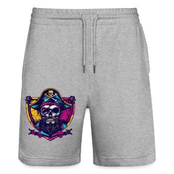 Écusson de crâne de pirate - Short de jogging bio TRAINER Stanley/Stella unisexe - gris chiné - Devant - Nik (191cm) & Marisol (170cm)