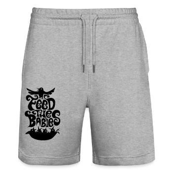 feed the Babies ! Futter Totem Vogel Nest sixties - Stanley/Stella Unisex Bio Joggingshorts Trainer  - Grau meliert - Vorne - Nik (191cm) & Marisol (170cm)