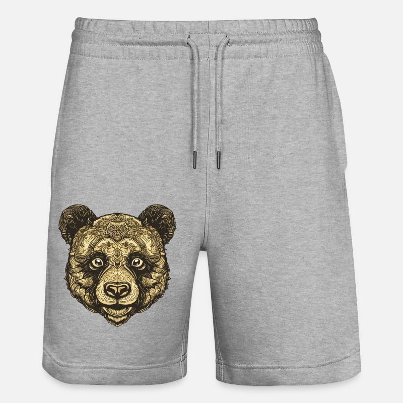Panda Portrait - Stanley/Stella Trainer Unisex Organic Jogging Shorts - heather grey