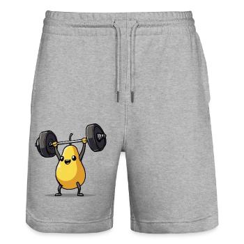 Strong Pear Lifting Weights Fitness Cartoon - Stanley/Stella Trainer Unisex Organic Jogging Shorts - heather grey - Front - Nik (191cm) & Marisol (170cm)