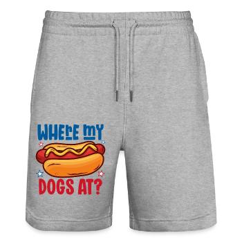 Where my dogs at? - Stanley/Stella Trainer Unisex Organic Jogging Shorts - heather grey - Front - Nik (191cm) & Marisol (170cm)