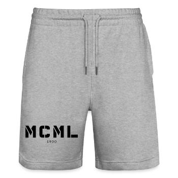 Roman numeral year of birth Made in 1950 - Stanley/Stella Trainer Unisex Organic Jogging Shorts - heather grey - Front - Nik (191cm) & Marisol (170cm)