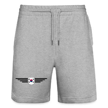 I Love South Korea Design T-Shirt Outfit - Stanley/Stella Trainer Unisex Organic Jogging Shorts - heather grey - Front - Nik (191cm) & Marisol (170cm)