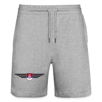 Design Serbie – Fierté et passion - Short de jogging bio TRAINER Stanley/Stella unisexe - gris chiné - Devant - Nik (191cm) & Marisol (170cm)