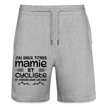 Zwei Titel Oma Radsportlerin | Oma | Fahrrad - Stanley/Stella Unisex Bio Joggingshorts Trainer  - Grau meliert - Vorne - Nik (191cm) & Marisol (170cm)