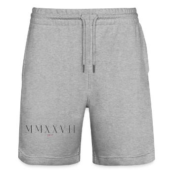 Roman numeral Year of birth Made in 2027 - Stanley/Stella Trainer Unisex Organic Jogging Shorts - heather grey - Front - Nik (191cm) & Marisol (170cm)