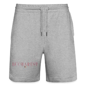 Bukarest, Rumänien Stil Design T-Shirt - Stanley/Stella Unisex Bio Joggingshorts Trainer  - Grau meliert - Vorne - Nik (191cm) & Marisol (170cm)