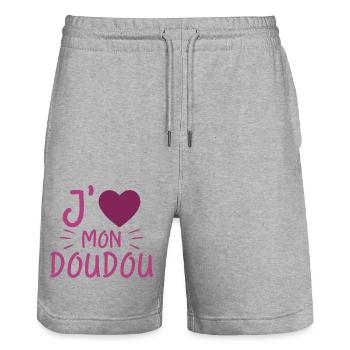 Ich liebe meine Frau Plüschtier Liebe Plüschtier Geschenk - Stanley/Stella Unisex Bio Joggingshorts Trainer  - Grau meliert - Vorne - Nik (191cm) & Marisol (170cm)