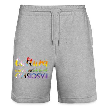 Culture as an antidote to fascism - Stanley/Stella Trainer Unisex Organic Jogging Shorts - heather grey - Front - Nik (191cm) & Marisol (170cm)