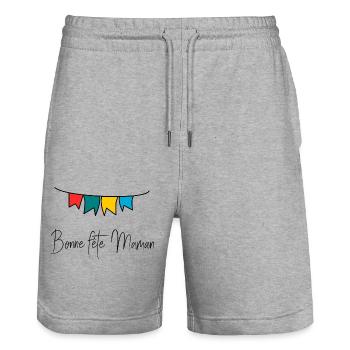 MAMAN. FÊTE DES MÈRES. BONNE FÊTE MAMAN. FÊTE - Short de jogging bio TRAINER Stanley/Stella unisexe - gris chiné - Devant - Nik (191cm) & Marisol (170cm)