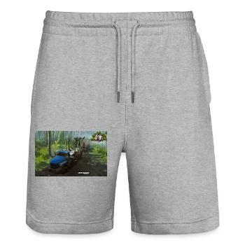 snowrunner - Stanley/Stella Trainer Unisex Organic Jogging Shorts - heather grey - Front - Nik (191cm) & Marisol (170cm)