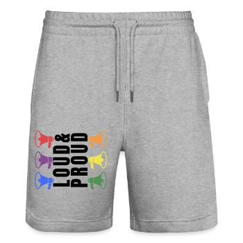 PRIDE Loud and PROUD black 2 - Stanley/Stella Unisex Bio Joggingshorts Trainer  - Grau meliert - Vorne - Nik (191cm) & Marisol (170cm)
