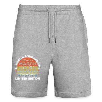 21 Years Old Made In 2003 Vintage March 2003 - Stanley/Stella Trainer Unisex Organic Jogging Shorts - heather grey - Front - Nik (191cm) & Marisol (170cm)