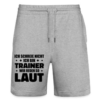 Ich schreie nicht – Ich bin Trainer Lustiges Sport - Stanley/Stella Unisex Bio Joggingshorts Trainer  - Grau meliert - Vorne - Nik (191cm) & Marisol (170cm)