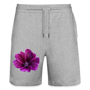 Fleur violette de mauve - Short de jogging bio TRAINER Stanley/Stella unisexe - gris chiné - Devant - Nik (191cm) & Marisol (170cm)