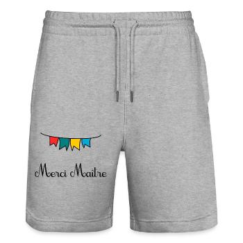 MAÎTRE. MERCI. MERCI MAÎTRE. CADEAU MAÎTRE - Short de jogging bio TRAINER Stanley/Stella unisexe - gris chiné - Devant - Nik (191cm) & Marisol (170cm)