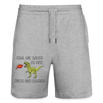 Egal Wie Sauer Du Bist Dinos Sind Saurier! - Stanley/Stella Unisex Bio Joggingshorts Trainer  - Grau meliert - Vorne - Nik (191cm) & Marisol (170cm)