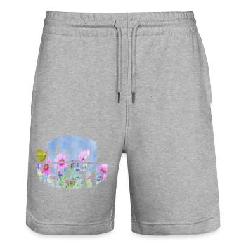 zero waste blumenwiese mit schmetterling - Stanley/Stella Unisex Bio Joggingshorts Trainer  - Grau meliert - Vorne - Nik (191cm) & Marisol (170cm)