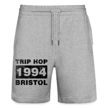 TRIP HOP BRISTOL BLACK - Stanley/Stella Trainer Unisex Organic Jogging Shorts - heather grey - Front - Nik (191cm) & Marisol (170cm)