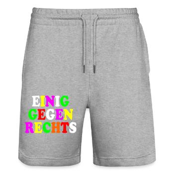 Einig gegen rechts - Stanley/Stella Unisex Bio Joggingshorts Trainer  - Grau meliert - Vorne - Nik (191cm) & Marisol (170cm)
