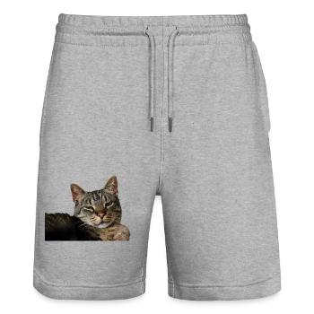 Cat Kitten - Stanley/Stella Trainer Unisex Organic Jogging Shorts - heather grey - Front - Nik (191cm) & Marisol (170cm)