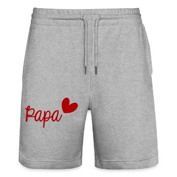 PAPA. FÊTE DES PÈRES. BONNE FÊTE PAPA. BONNE FÊTE - Short de jogging bio TRAINER Stanley/Stella unisexe - gris chiné - Devant - Nik (191cm) & Marisol (170cm)