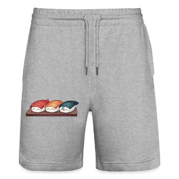 Sushi endormis - Short de jogging bio TRAINER Stanley/Stella unisexe - gris chiné - Devant - Nik (191cm) & Marisol (170cm)