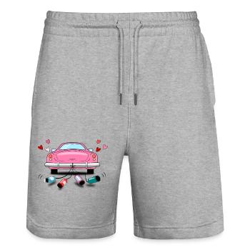 Mariage Voiture Rose Mariage - Short de jogging bio TRAINER Stanley/Stella unisexe - gris chiné - Devant - Nik (191cm) & Marisol (170cm)