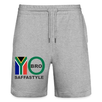 YO BRO - Stanley/Stella Trainer Unisex Organic Jogging Shorts - heather grey - Front - Nik (191cm) & Marisol (170cm)