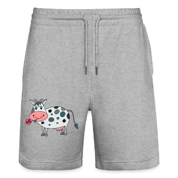 Cow - Stanley/Stella Trainer Unisex Organic Jogging Shorts - heather grey - Front - Nik (191cm) & Marisol (170cm)