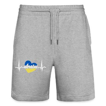Ukraine Herzkurve - Frieden für die Ukraine - Stanley/Stella Unisex Bio Joggingshorts Trainer  - Grau meliert - Vorne - Nik (191cm) & Marisol (170cm)