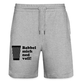 Geripptes Babbel mich ned voll! #FrankfurtShirts - Stanley/Stella Unisex Bio Joggingshorts Trainer  - Grau meliert - Vorne - Nik (191cm) & Marisol (170cm)