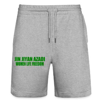 jin jiyan azadi women life freedom - Short de jogging bio TRAINER Stanley/Stella unisexe - gris chiné - Devant - Nik (191cm) & Marisol (170cm)