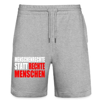 menschenrechte statt rechte menschen - Stanley/Stella Unisex Bio Joggingshorts Trainer  - Grau meliert - Vorne - Nik (191cm) & Marisol (170cm)