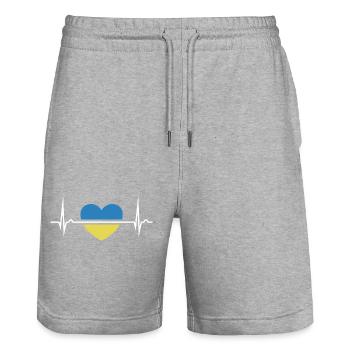 Ukraine Herzkurve - Frieden für die Ukraine - Stanley/Stella Unisex Bio Joggingshorts Trainer  - Grau meliert - Vorne - Nik (191cm) & Marisol (170cm)