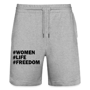 Women life freedom - Stanley/Stella Trainer Unisex Organic Jogging Shorts - heather grey - Front - Nik (191cm) & Marisol (170cm)