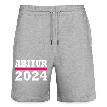 Abitur 2024 - Stanley/Stella Unisex Bio Joggingshorts Trainer  - Grau meliert - Vorne - Nik (191cm) & Marisol (170cm)