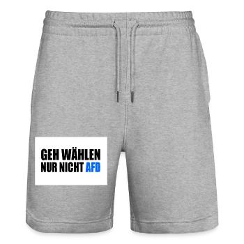 geh wählen nur nicht afd - Stanley/Stella Unisex Bio Joggingshorts Trainer  - Grau meliert - Vorne - Nik (191cm) & Marisol (170cm)