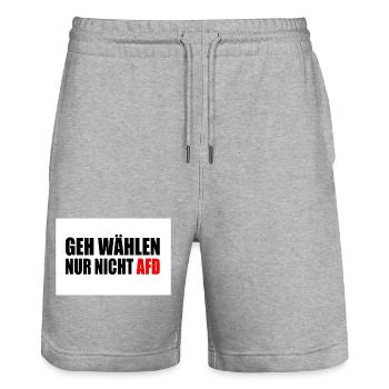 geh wählen nur nicht afd - Stanley/Stella Unisex Bio Joggingshorts Trainer  - Grau meliert - Vorne - Nik (191cm) & Marisol (170cm)