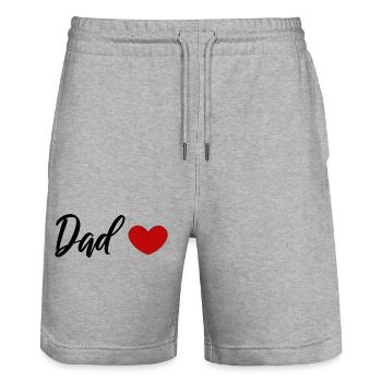 Inscription DAD pour les cadeaux du Père avec le cœur rouge - Short de jogging bio TRAINER Stanley/Stella unisexe - gris chiné - Devant - Nik (191cm) & Marisol (170cm)