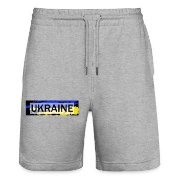 Texte du drapeau ukrainien de l’Ukraine - Short de jogging bio TRAINER Stanley/Stella unisexe - gris chiné - Devant - Nik (191cm) & Marisol (170cm)