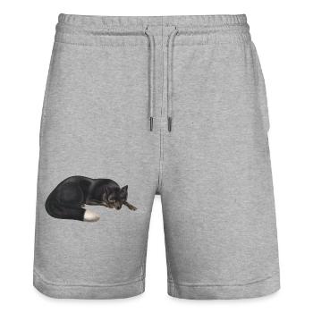 Black fox - Stanley/Stella Trainer Unisex Organic Jogging Shorts - heather grey - Front - Nik (191cm) & Marisol (170cm)