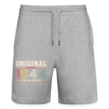 80th Birthday Gift Man Legendary Since 1944 - Stanley/Stella Trainer Unisex Organic Jogging Shorts - heather grey - Front - Nik (191cm) & Marisol (170cm)