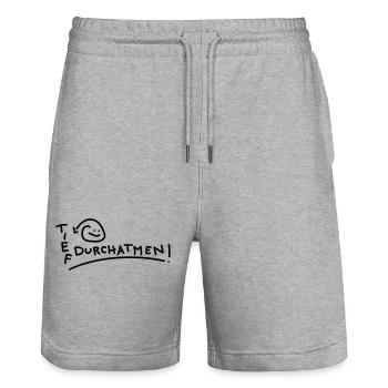 Atmung gegen Stress Sprüche - Stanley/Stella Unisex Bio Joggingshorts Trainer  - Grau meliert - Vorne - Nik (191cm) & Marisol (170cm)