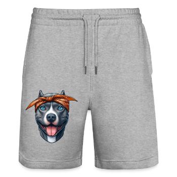 Pitbull chiot dessin animé - Short de jogging bio TRAINER Stanley/Stella unisexe - gris chiné - Devant - Nik (191cm) & Marisol (170cm)
