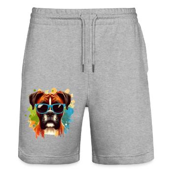 Colorful Boxer Dog Splash Art - Stanley/Stella Trainer Unisex Organic Jogging Shorts - heather grey - Front - Nik (191cm) & Marisol (170cm)