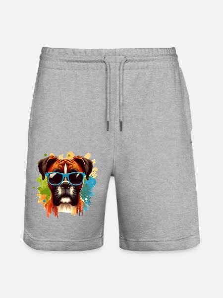 Bunte Boxer-Hund-Splash-Kunst - Stanley/Stella Unisex Bio Joggingshorts Trainer  - Grau meliert