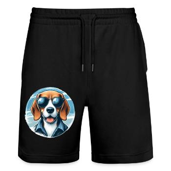 Beagle Das Modell - Stanley/Stella Unisex Bio Joggingshorts Trainer  - Schwarz - Vorne - Nik (191cm) & Marisol (170cm)