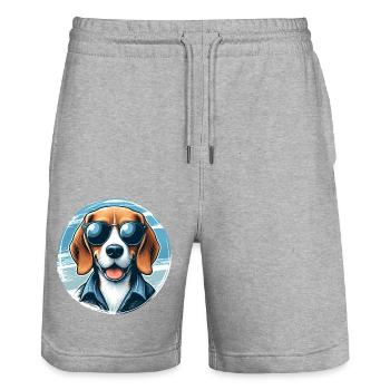 Beagle The Model - Stanley/Stella Trainer Unisex Organic Jogging Shorts - heather grey - Front - Nik (191cm) & Marisol (170cm)